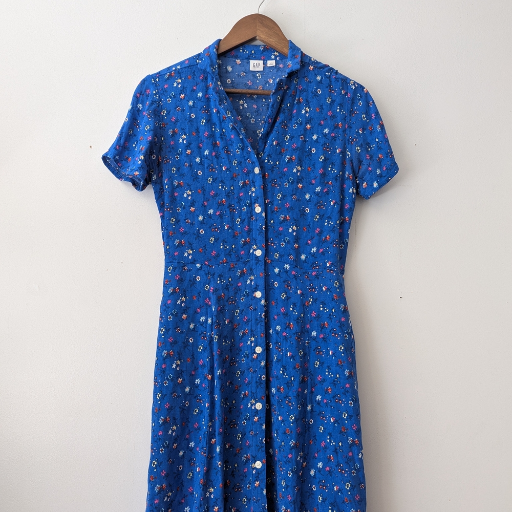 Floral Blue Button-Up Dress